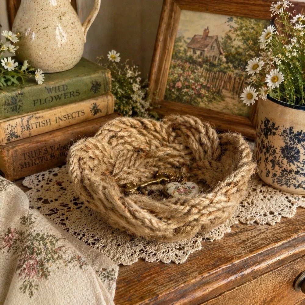 Rope Bowl Jute Basket Boho‎ Farmhouse Coastal Catchall Rustic Decor Chunky Cute!